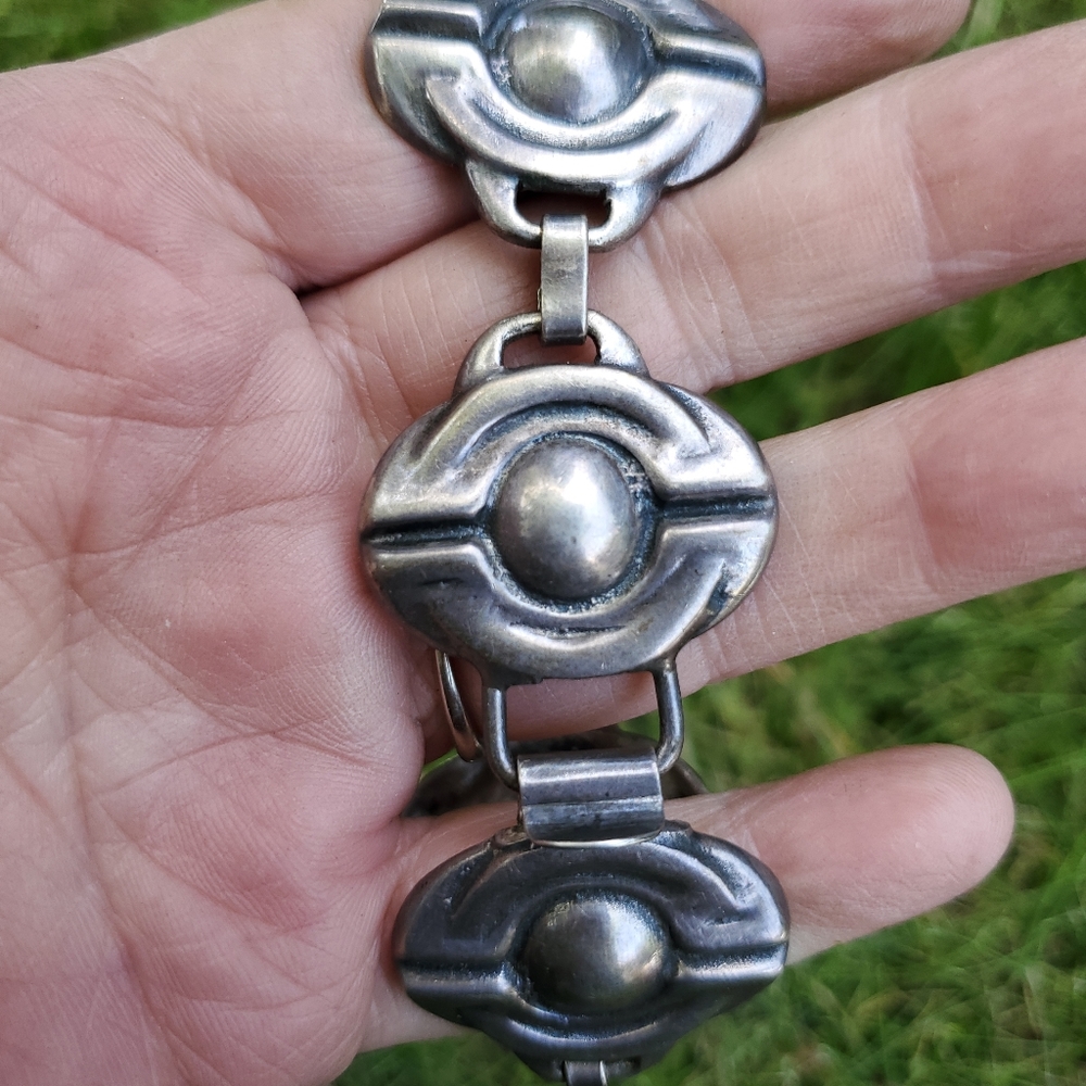vintage sterling panel link bracelet - Picture 3 of 4